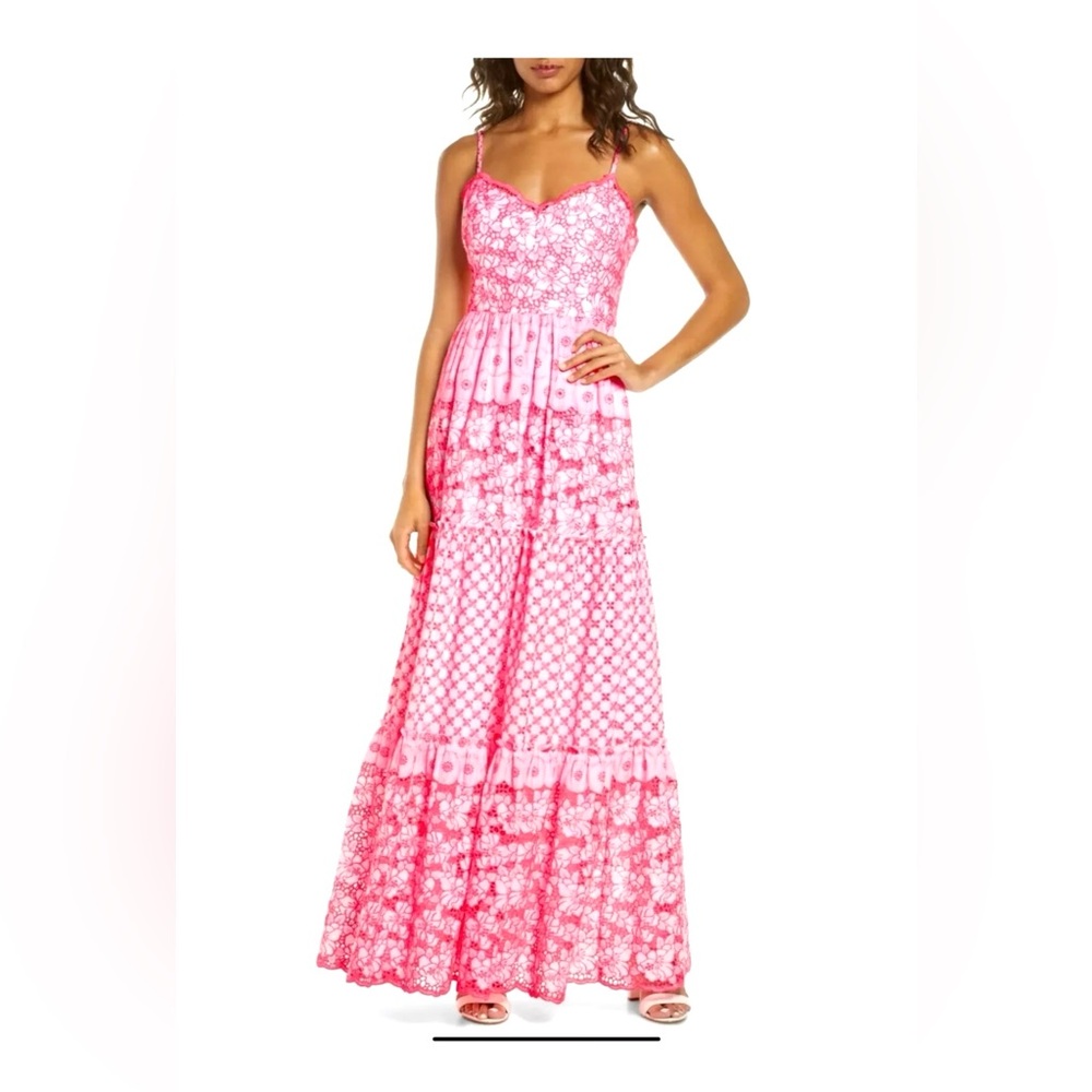 NWT new Lilly Pulitzer Kyla Maxi Dress eyelet lace, pink size 0, XS